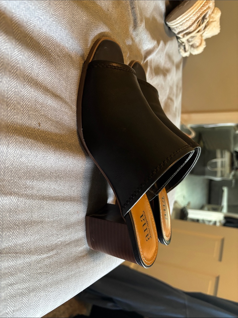 a.n.a Black Open-Toe Mule Heels